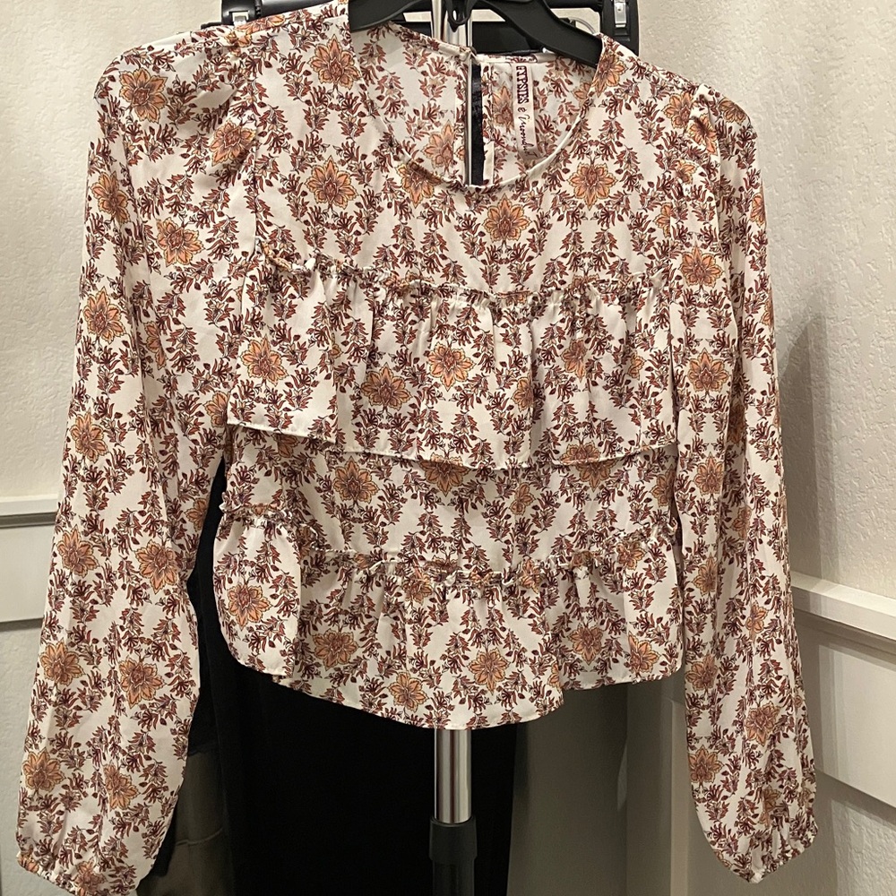 Gypsies & Moondust Floral Blouse - Cream and Brown